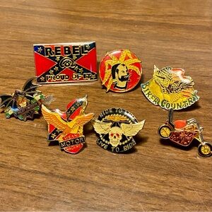 VTG 80’s Biker Pins Set of 7 Motorcycle Harley Davidson